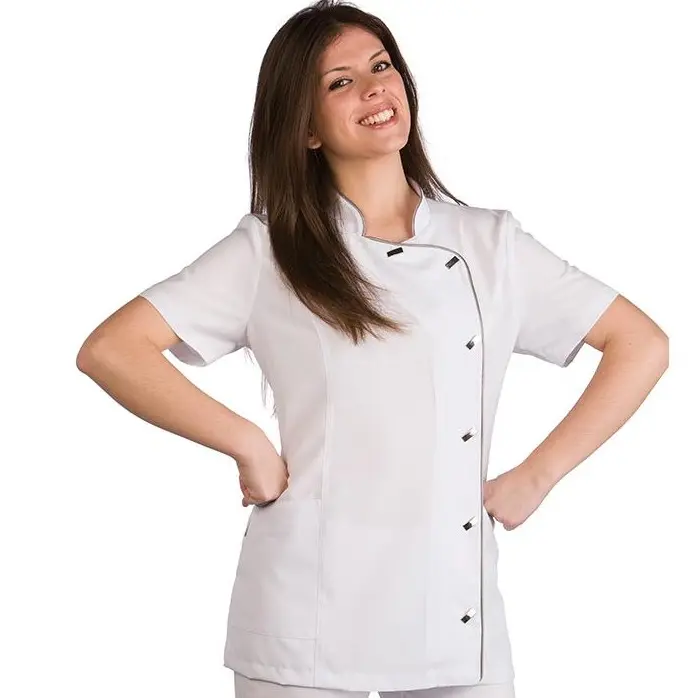 [1736] Casaca lisa 100% poliéster blanca vivo color plata M