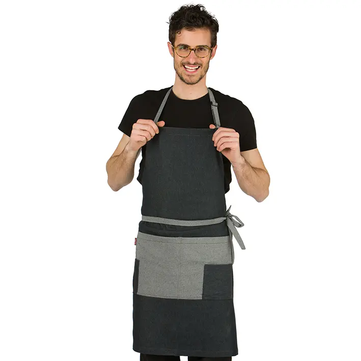 [1793] Delantal peto de barbero de tejano elástico