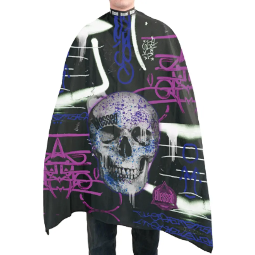 [2069] Capa corte cuello neopreno Blessed Purple Skull 140x170cm