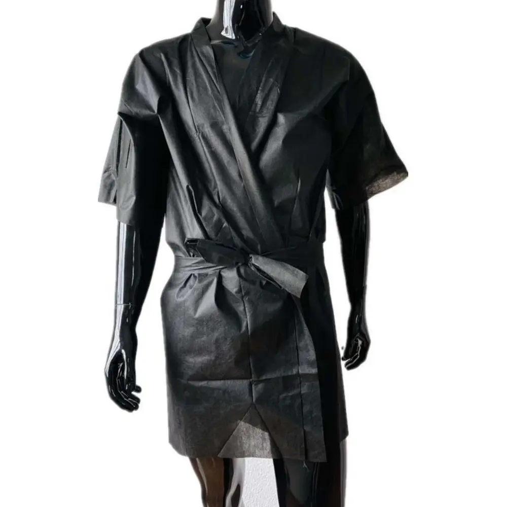 [2053] Kimono Desechable Profesional Negro TST Bolsillo