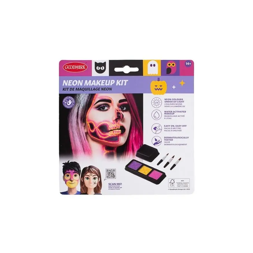 [1089] Maquillaje Halloween UV violeta, amarillo y rosa